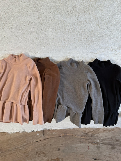 長袖トップス ペプラムフリル ハイネック シンプル 裏起毛【mh0011621】