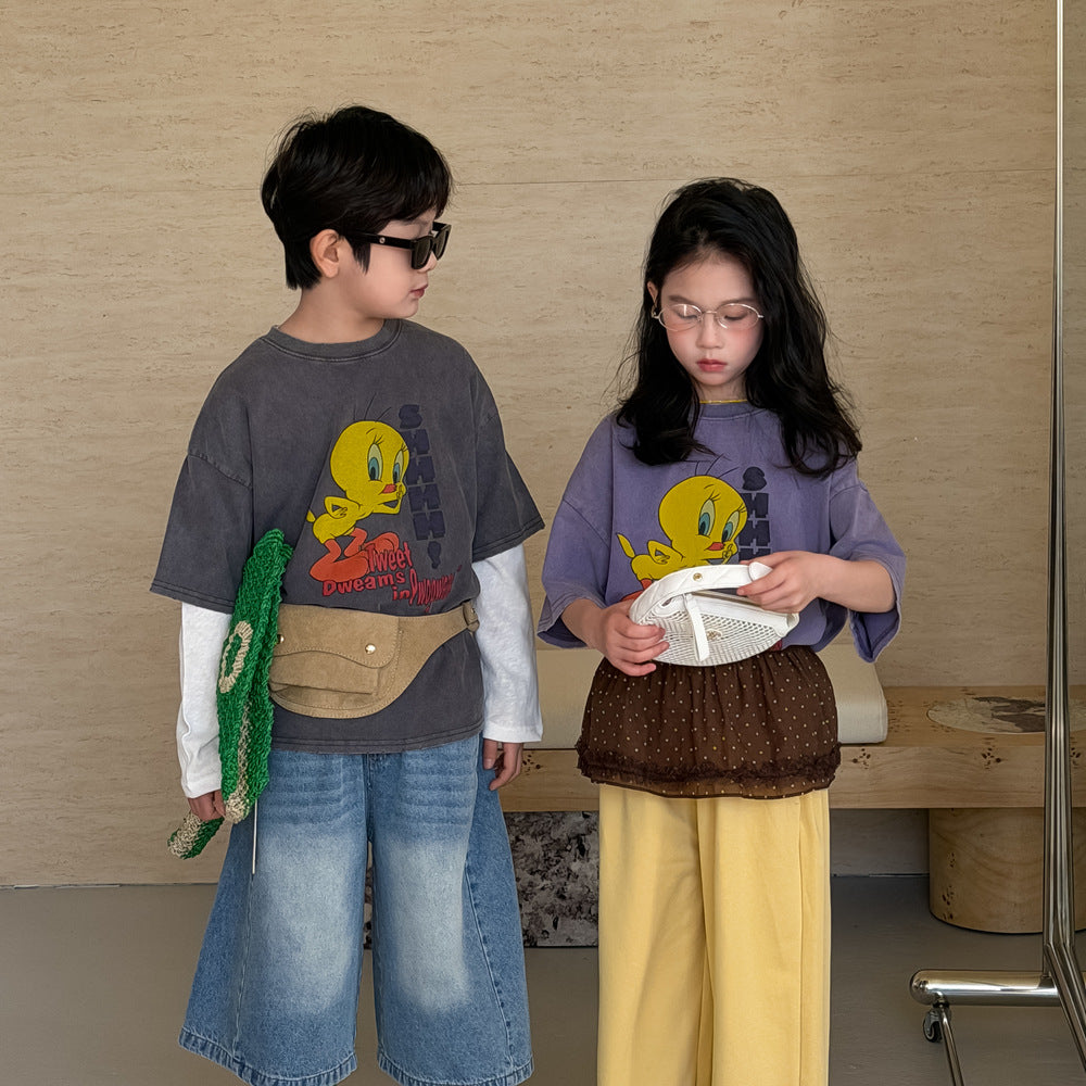 Bird Print Cotton T-shirt バード プリント 半袖Tシャツ【mh0012513】
