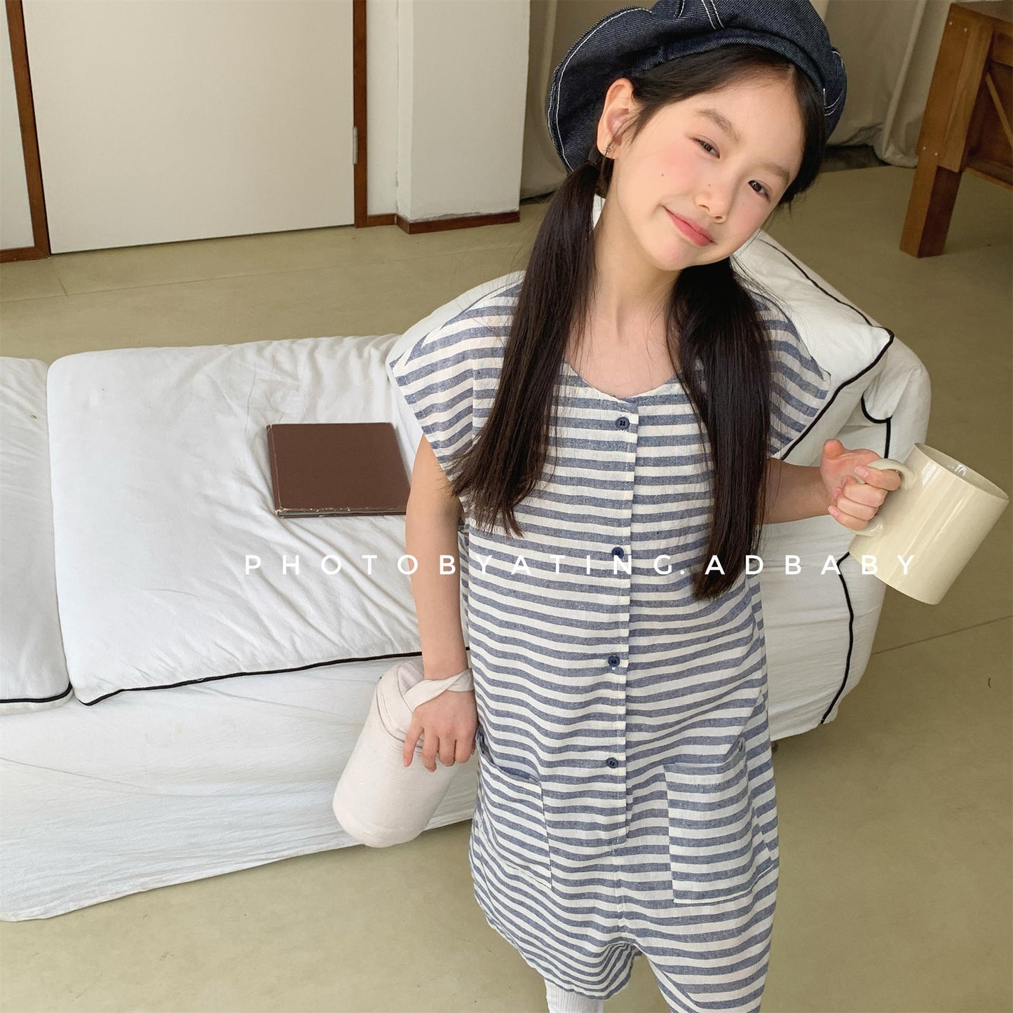 Striped Sleeveless All-in-one ボーダー ノースリーブジャンプスーツ【mh0013219】