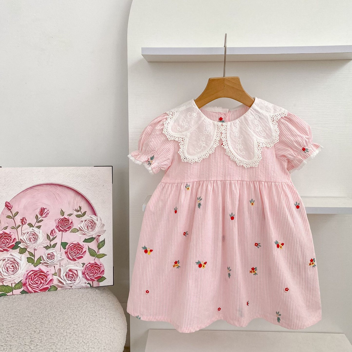 Stripe Embroidery Romper Dress Mono-vestido con bordados de rayas [mh0013168]