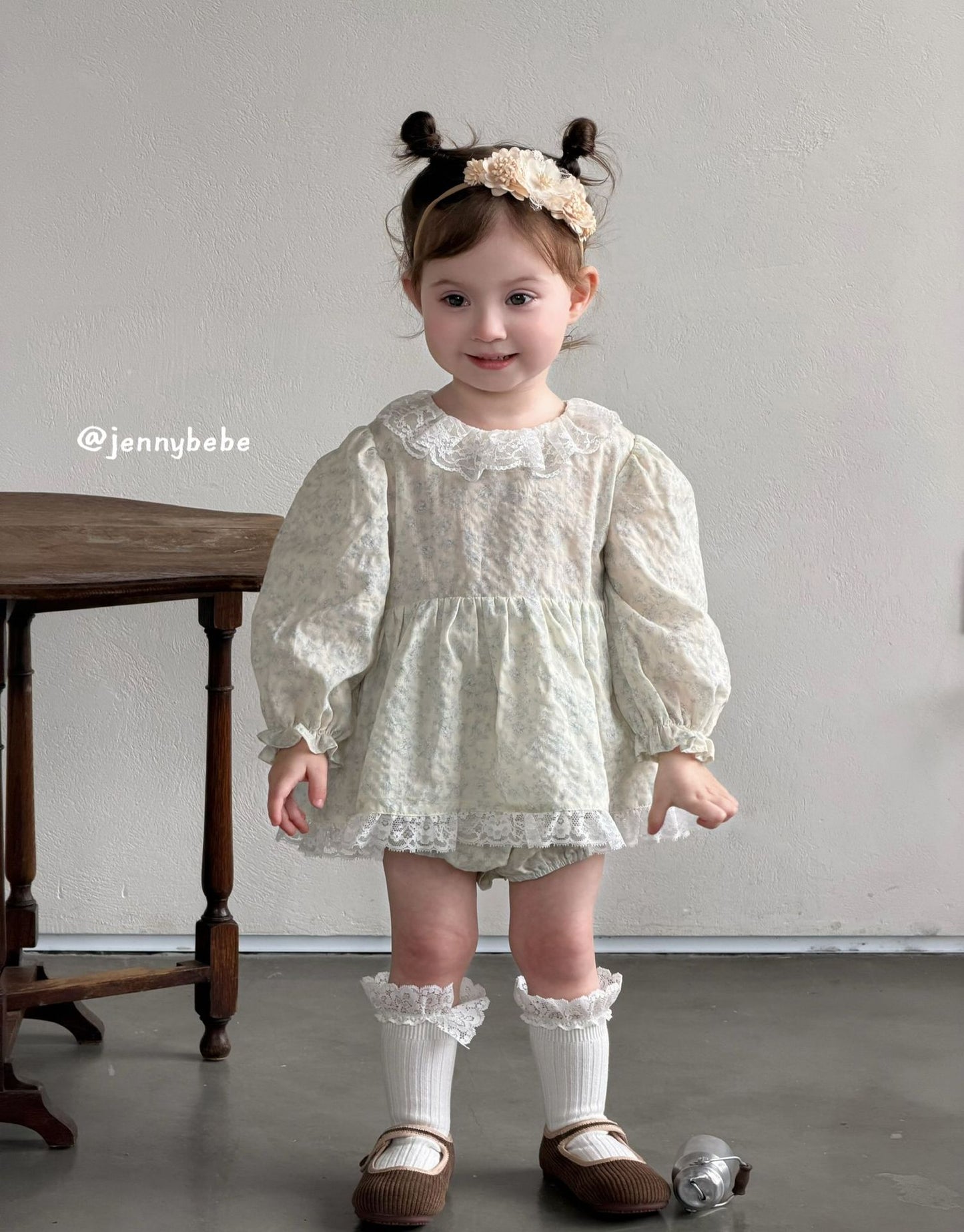Floral Lace Collar Cotton Romper 花柄 コットン レース 襟付き ロンパース【mh0012556】
