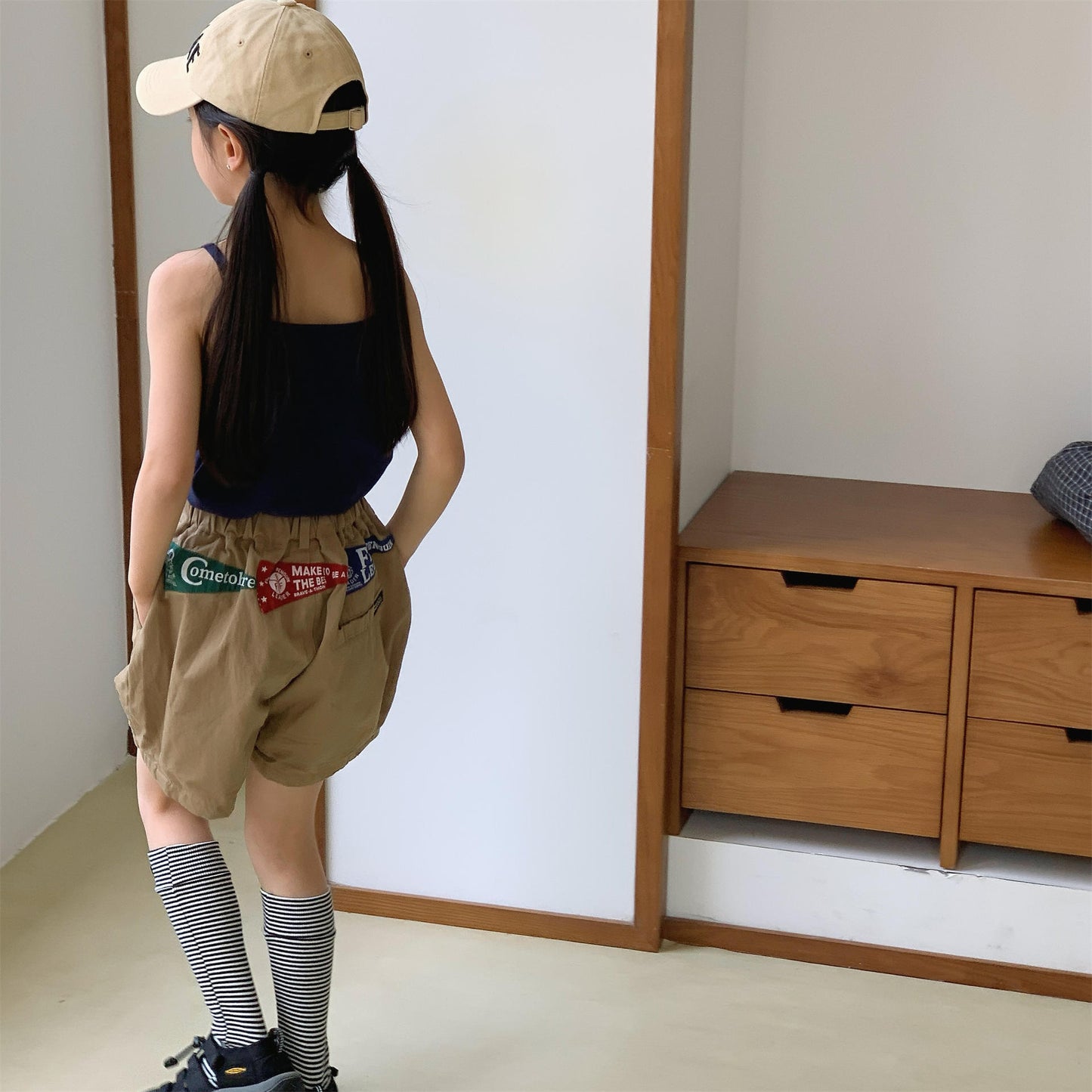 Pennant Patch Graphic Cotton Shorts ワッペン ショートパンツ【mh0012650】