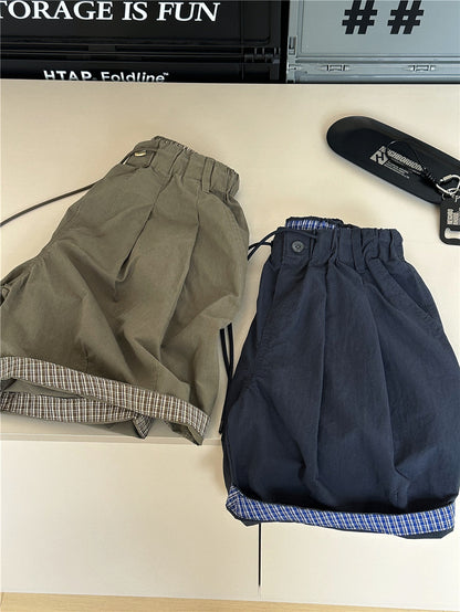 Plaid Hem Shorts チェックヘム タックハーフパンツ【mh0012955】
