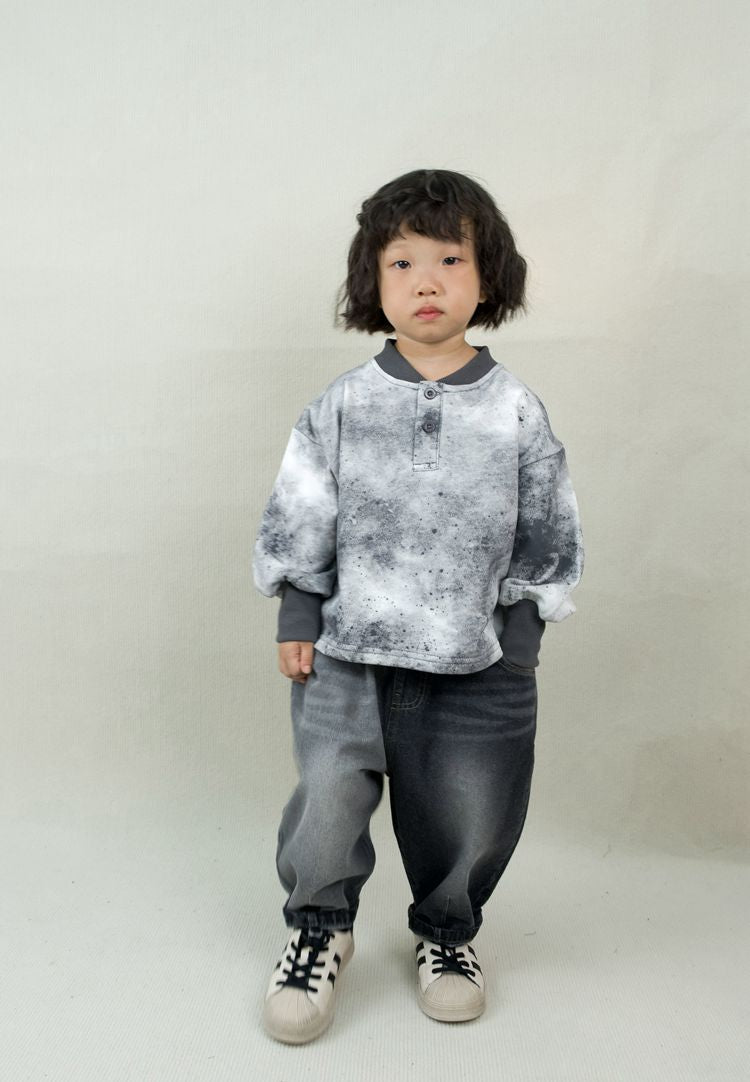 キッズ インクジェット スプラッタープリント ヘンリーネック スウェットシャツ【mh0014604】