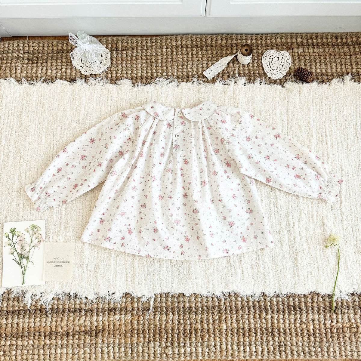 Kids' Floral Smock Ruffled Long-Sleeve Blouse【mh0014610】