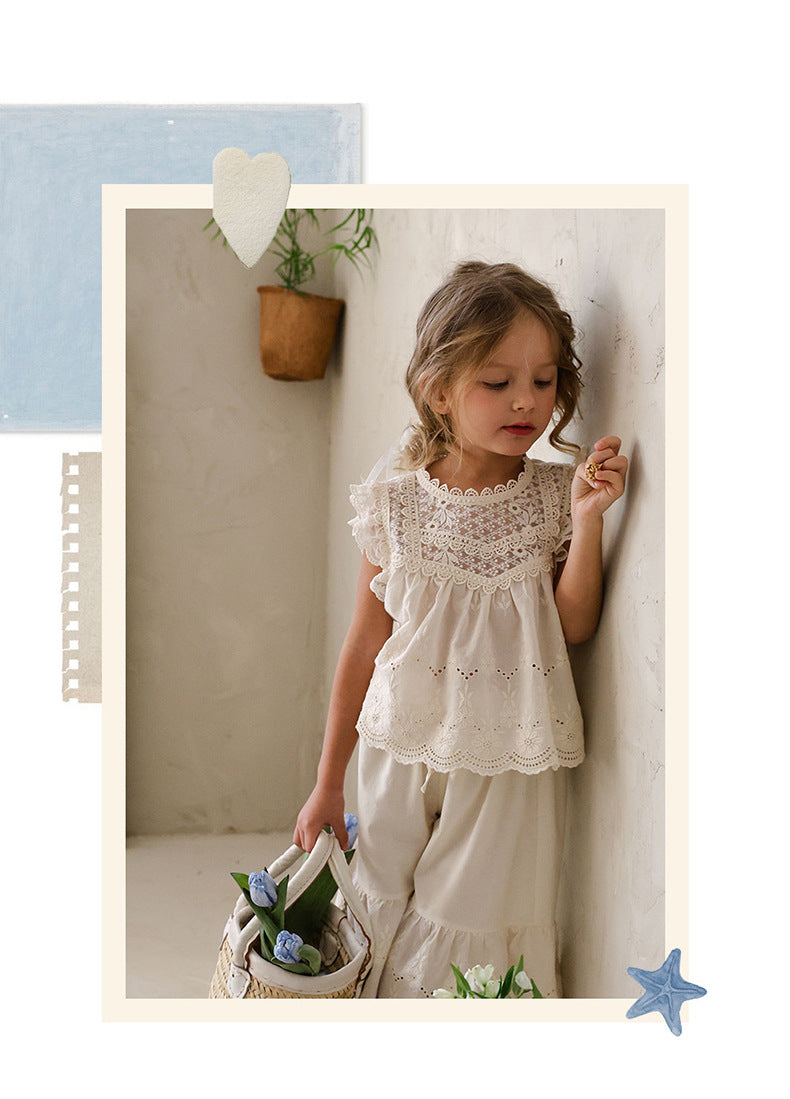 Lace Embroidered Sleeveless Tee 刺繍レース ノースリーブTシャツ【mh0012991】
