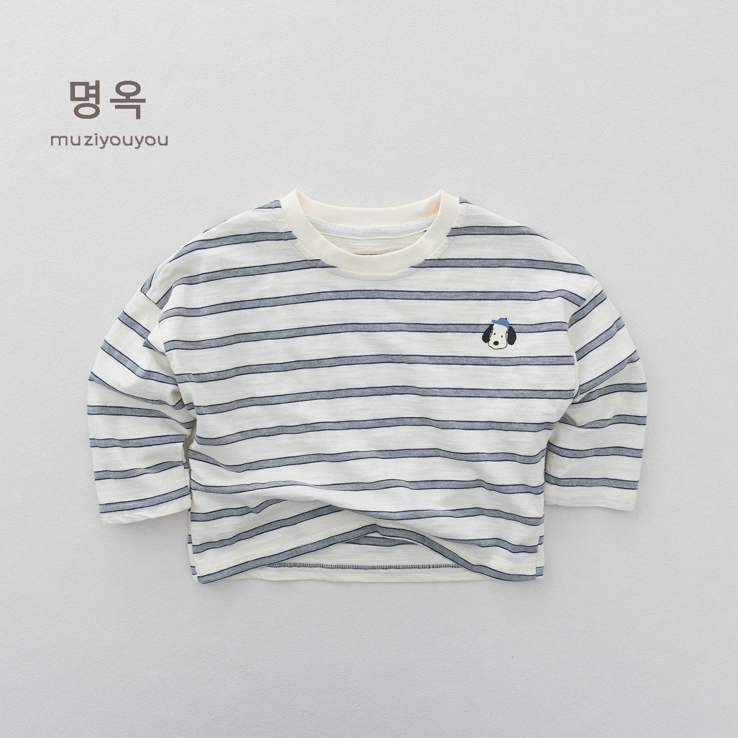 キッズ ボーダー ドッグ ワンポイント 刺繍 ルーズシルエット 長袖Tシャツ【mh0014179】
