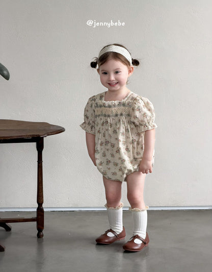 Floral Cotton Smocking Romper 花柄 コットン スモッキング ロンパース【mh0012542】