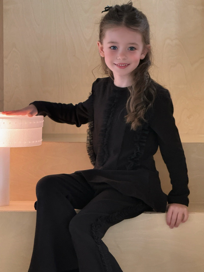 Kids' Plain Ruffle Mellow Crew Neck Long Sleeve Knit Sweater [mh0014081]