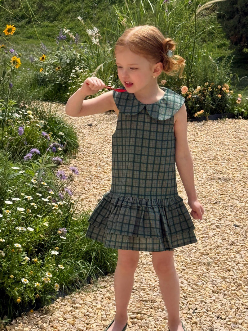 Plaid Sleeveless Doll Collar Dress チェック ノースリーブワンピース【mh0013245】