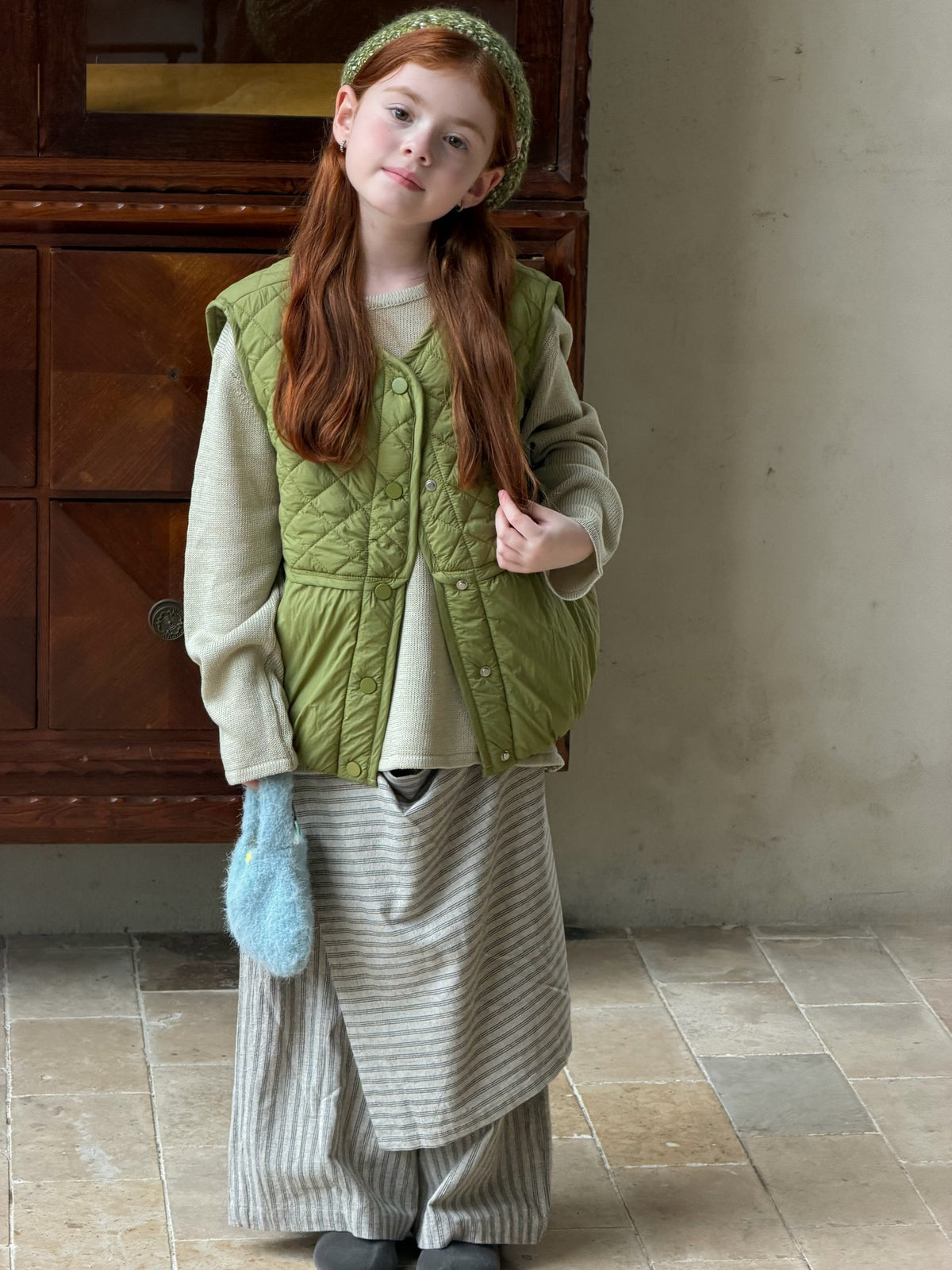 キッズ ジュニア キルティング 無地 ルーズ 中綿ベスト【mh0014371】