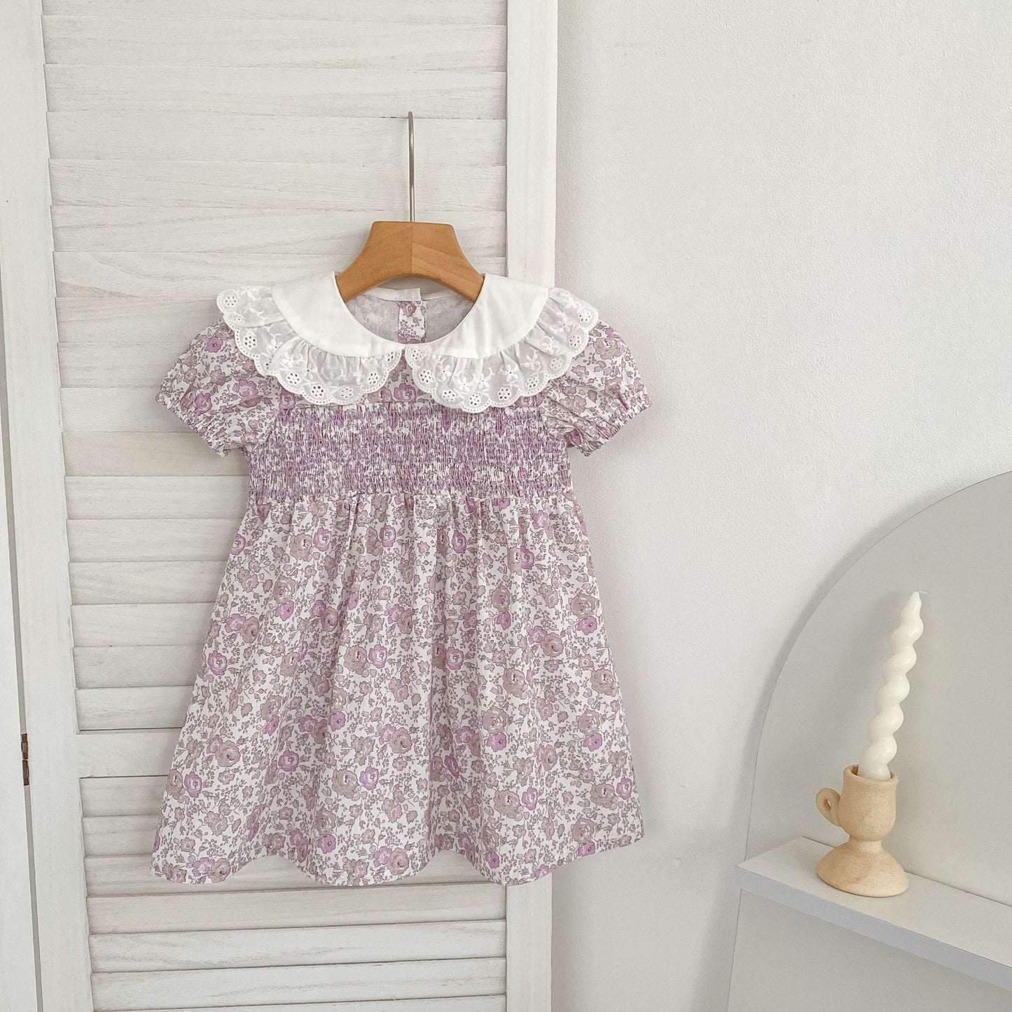 Floral Lace Collar Dress Romper Vestido con cuello de volantes y mangas cortas Mameluco de manga corta【mh0013156】
