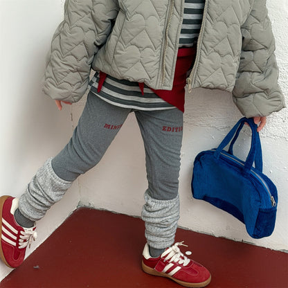 レギンスパンツ 裏起毛 ロゴ刺繍 ドッキング リブ ボトムス【mh0011611】