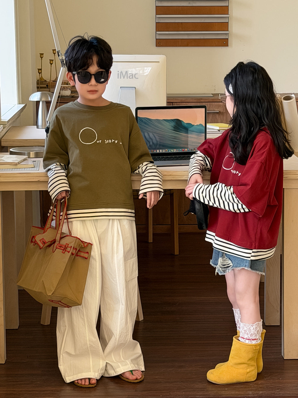 Layered Striped Long Sleeve T-shirt レイヤード ボーダー 長袖Tシャツ【mh0012517】