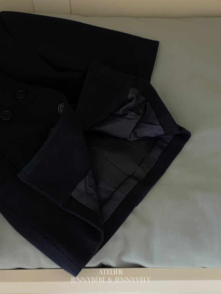 Abrigo de paño de longitud media con cuello y doble botonadura para niños【mh0014661】