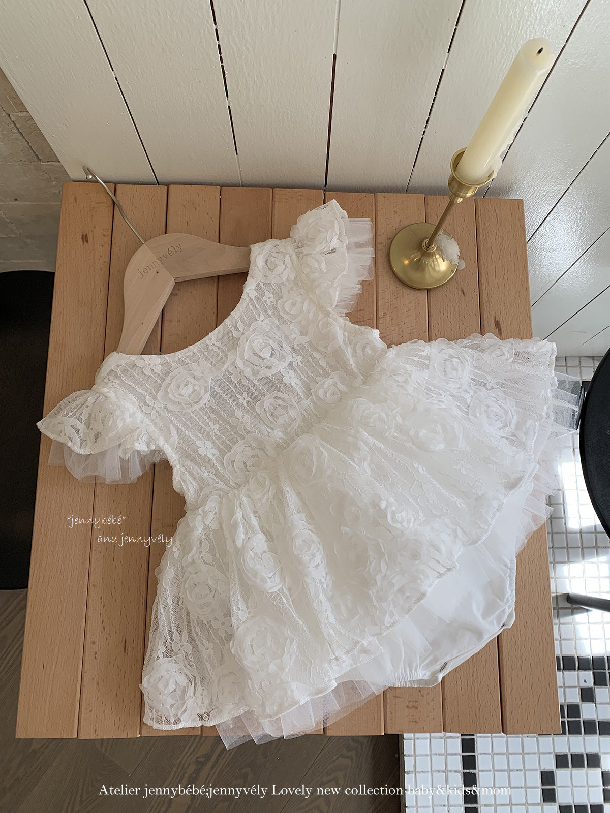 Flower Lace Mesh Princess Dress ガールズ フラワーレース チュール ワンピース【mh0012525】