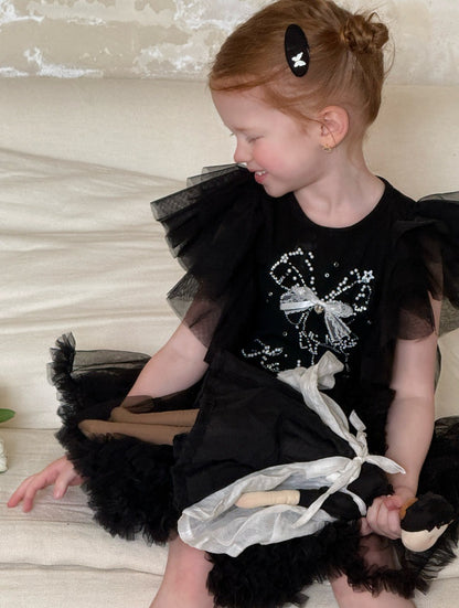 Tulle Ruffle Tiered Skirt Set Ribbon Short Sleeve T-Shirt Setup