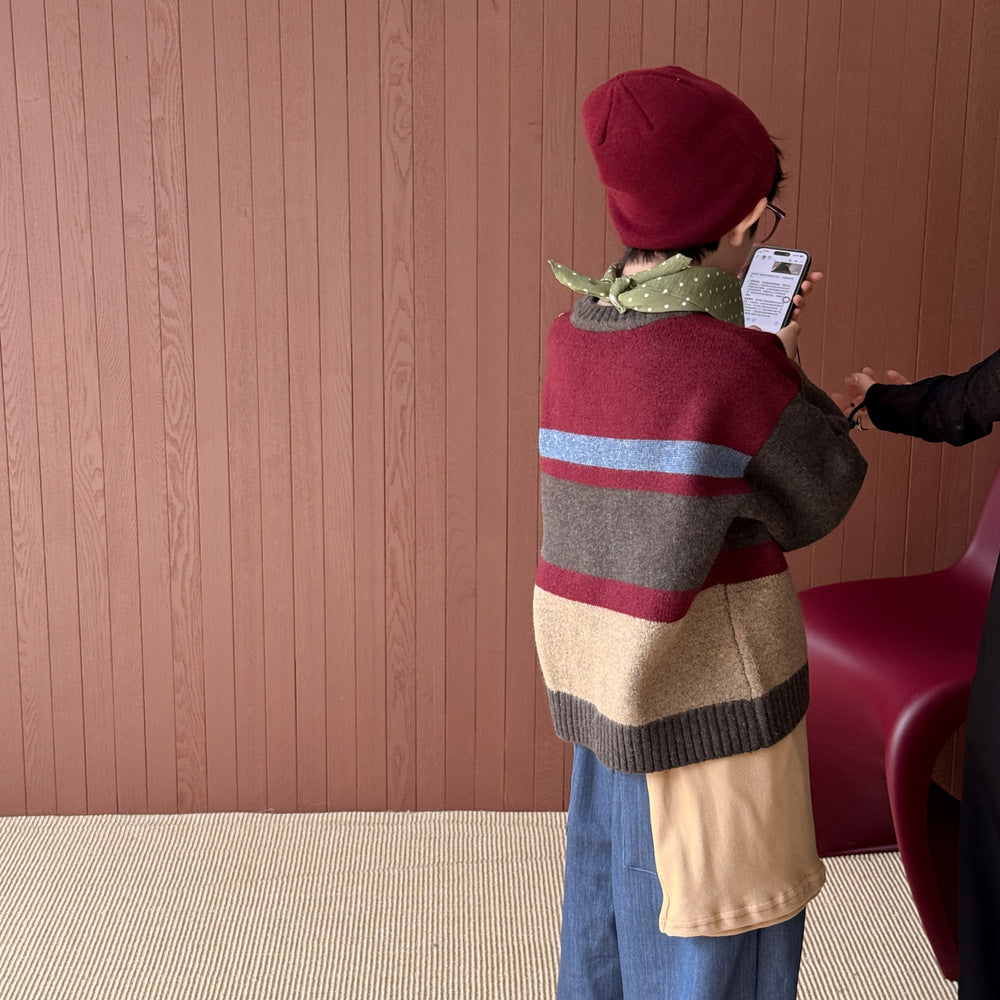 ニットワンピース/セーター キッズ ボーダー柄 厚手 ルーズフィット 兄弟姉妹 お揃い【mh0011676】