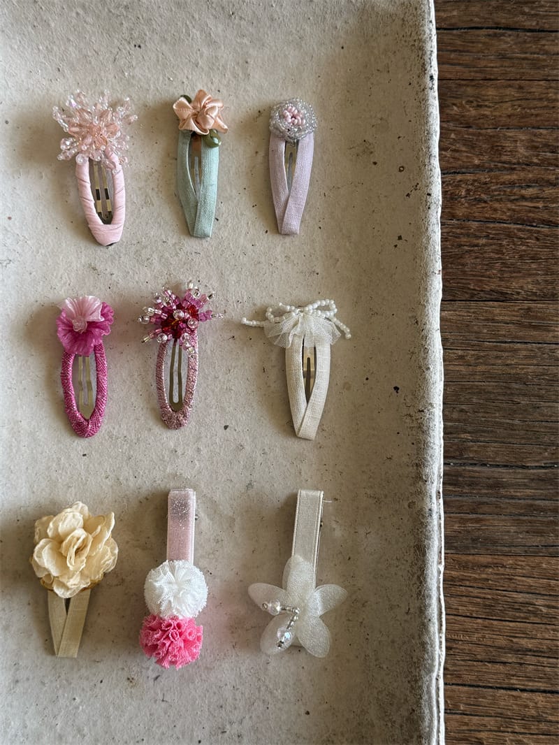 Beaded Floral Fabric Snap Clips フラワー パール ビーズ ヘアピン【mh0012784】 Chengle ヘアアクセサリー