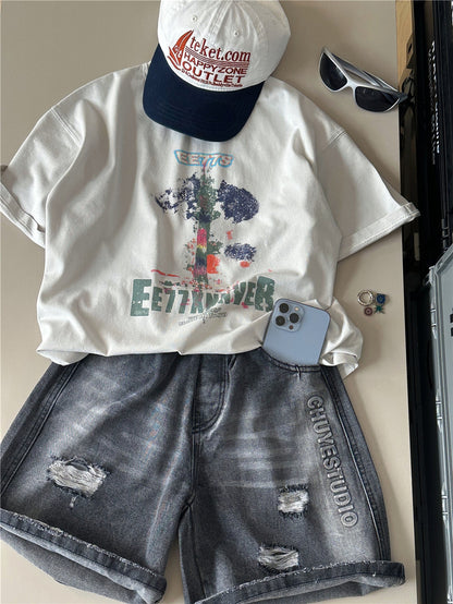 Abstract Art Graphic Tee グラフィックプリント 半袖Tシャツ【mh0012943】