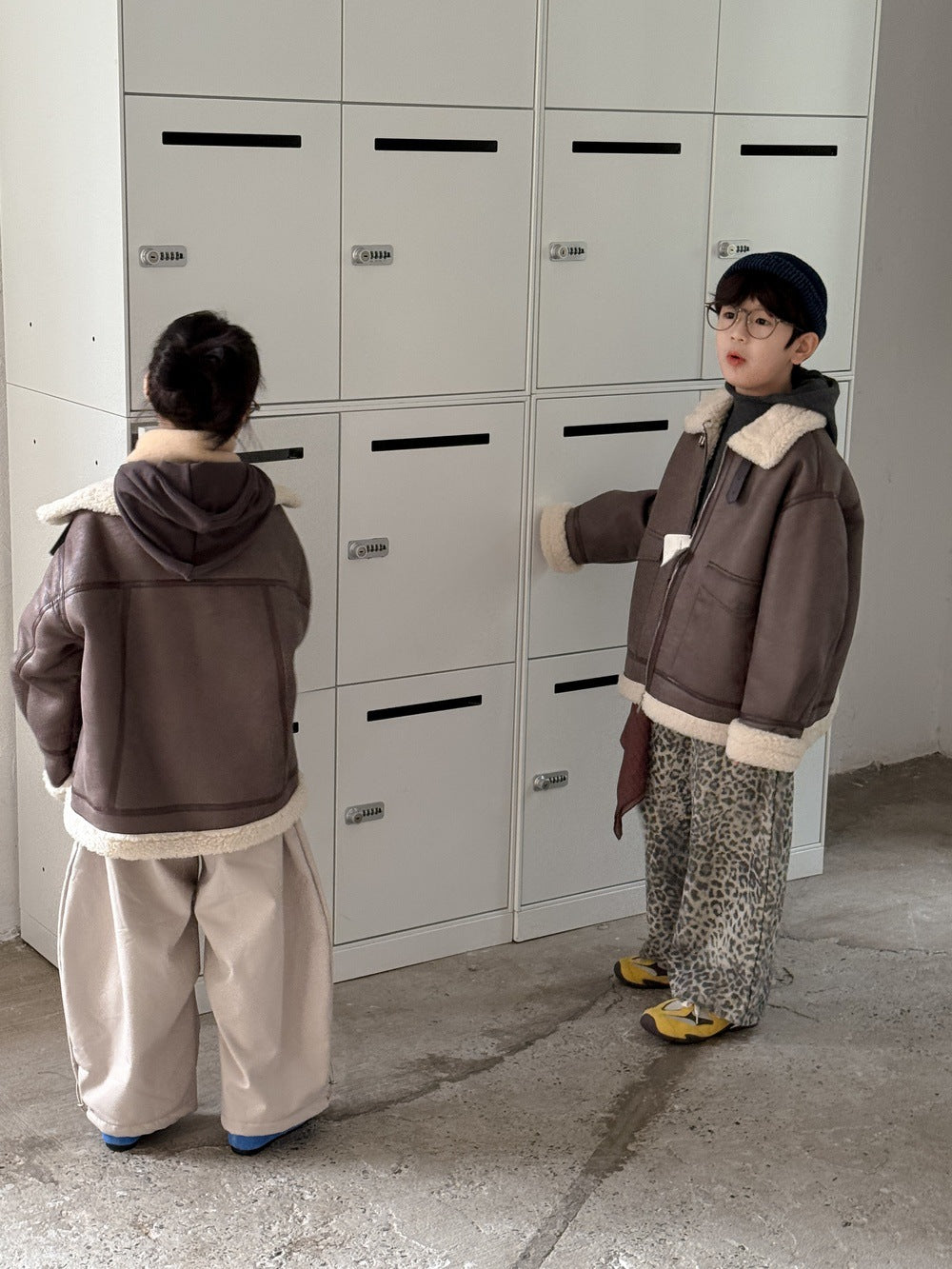 フェイクムートンジャケット キッズ ボア 厚手 ラペル フェイクレザー アウター【mh0011677】