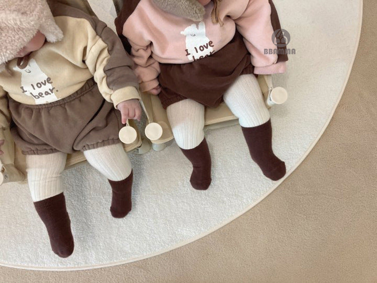 Bear Fleece Sweatshirt & Shorts Set クマ プリント 裏起毛 セットアップ【mh0012681】