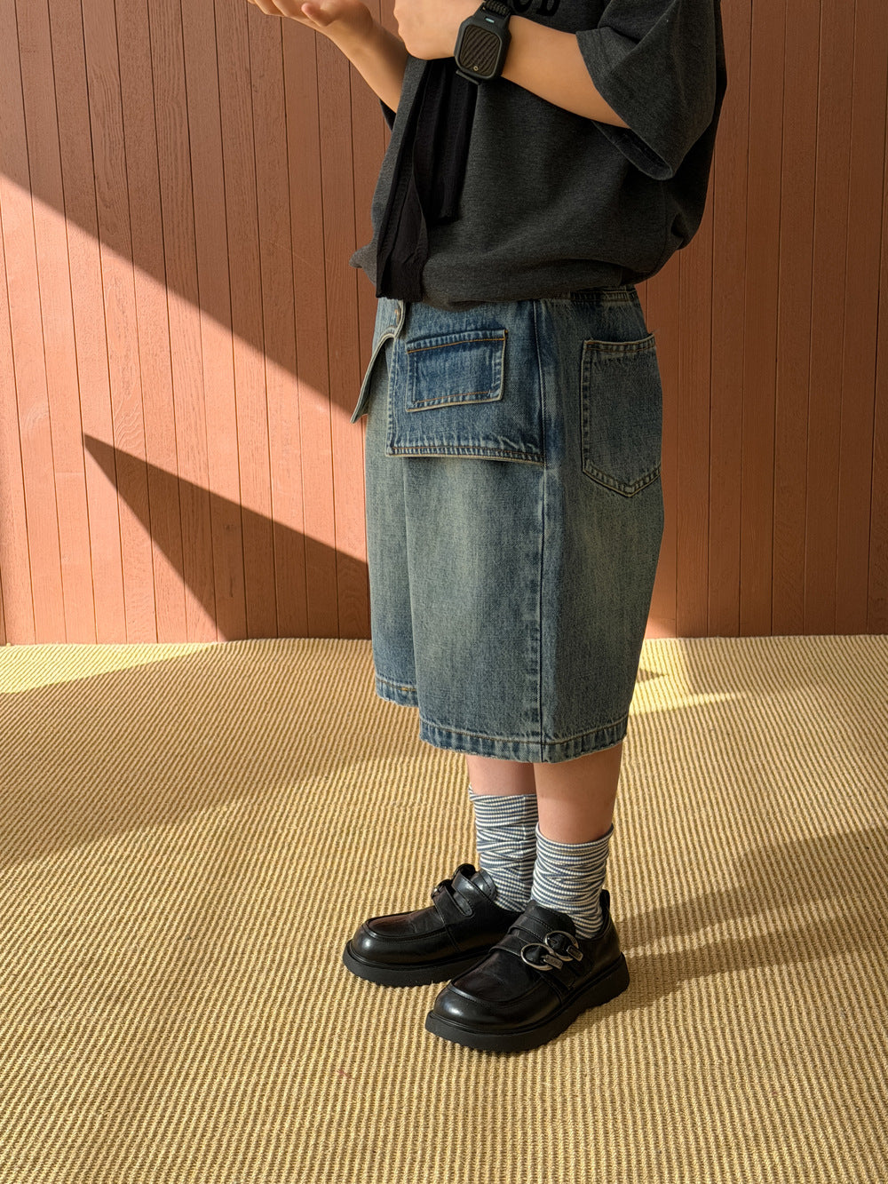Asymmetric Waist Denim Shorts