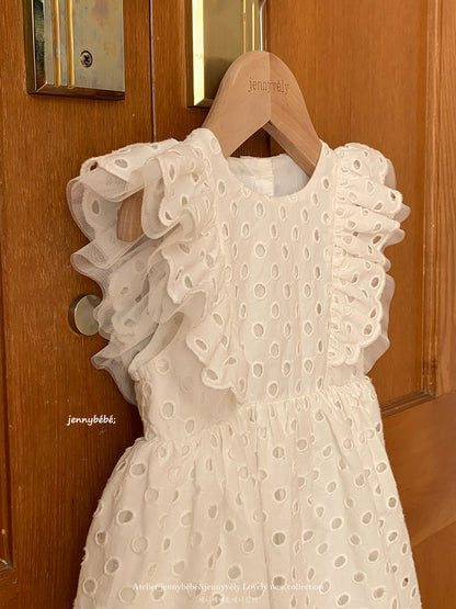 Eyelet Cotton Romper Dress コットン レース フリル袖 ロンパース ドレス【mh0012549】