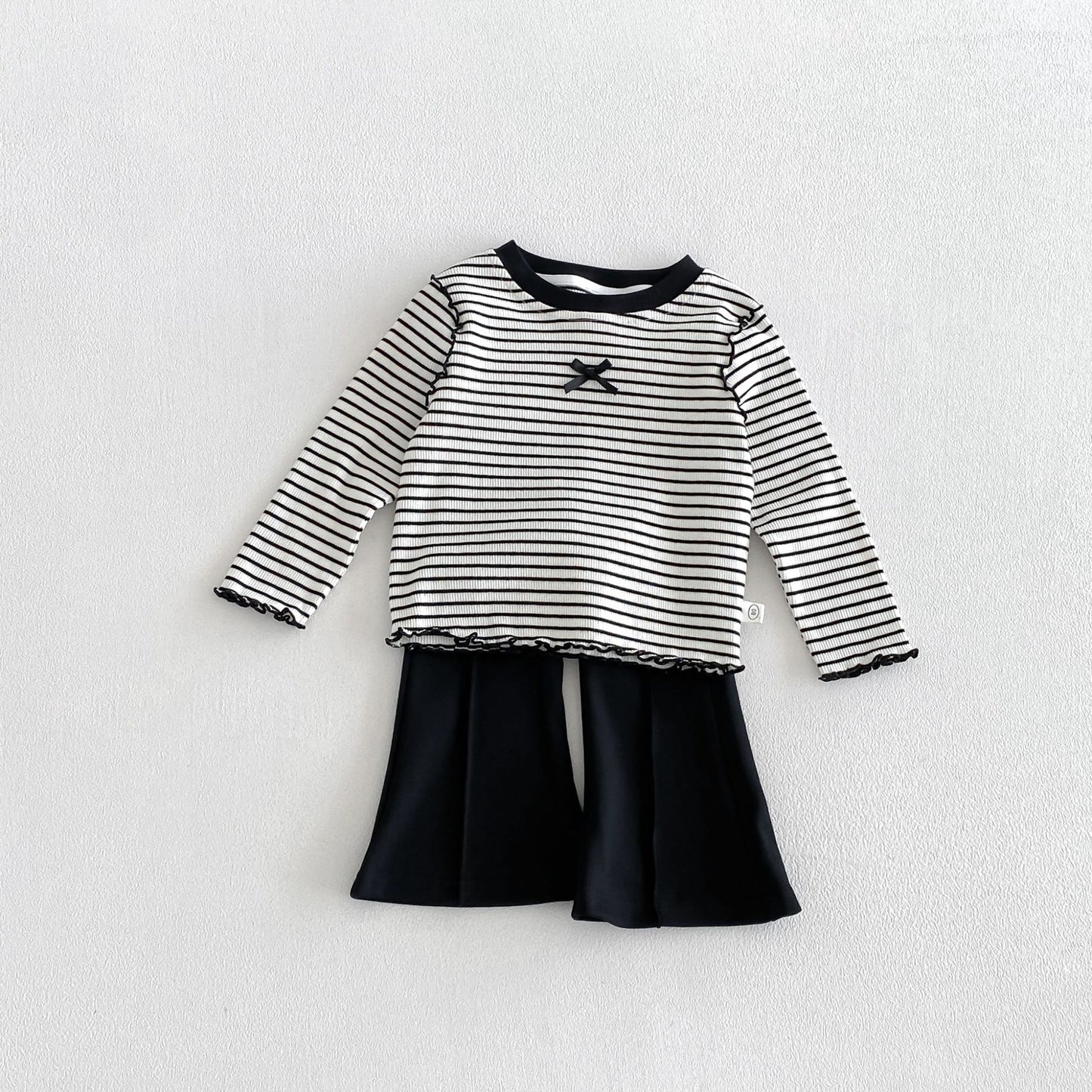キッズ ボーダー リボン メロー 長袖Tシャツ フレアパンツ【mh0014042】