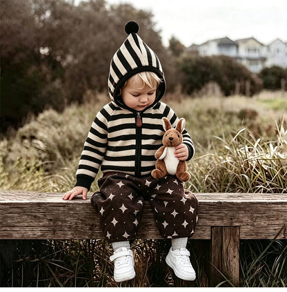 Sudadera con capucha y cremallera a rayas para bebé y niño【mh0014714】