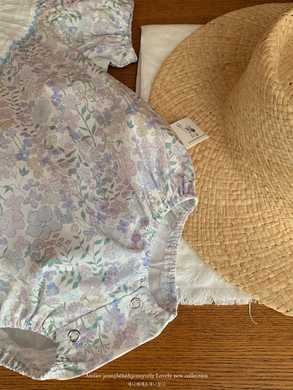 Floral Puff Sleeve Romper 花柄 コットン パフスリーブ ロンパース【mh0012540】