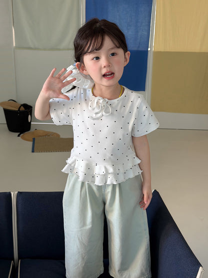 Polka Dot Tiered Ruffle T-Shirt ドット柄 半袖Tシャツ【mh0013118】