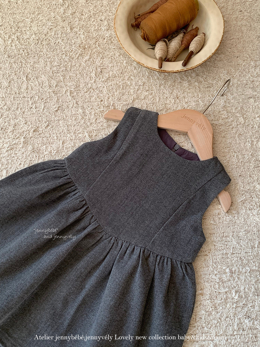 Camiseta de manga larga con cuello de volantes y vestido sin mangas para niña 【mh0014659】