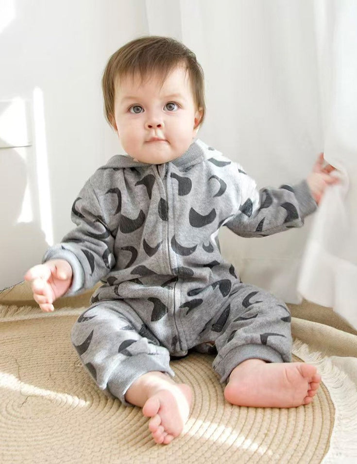 ジャンプスーツ 裏起毛 フード付 長袖 プリント【mh0011710】