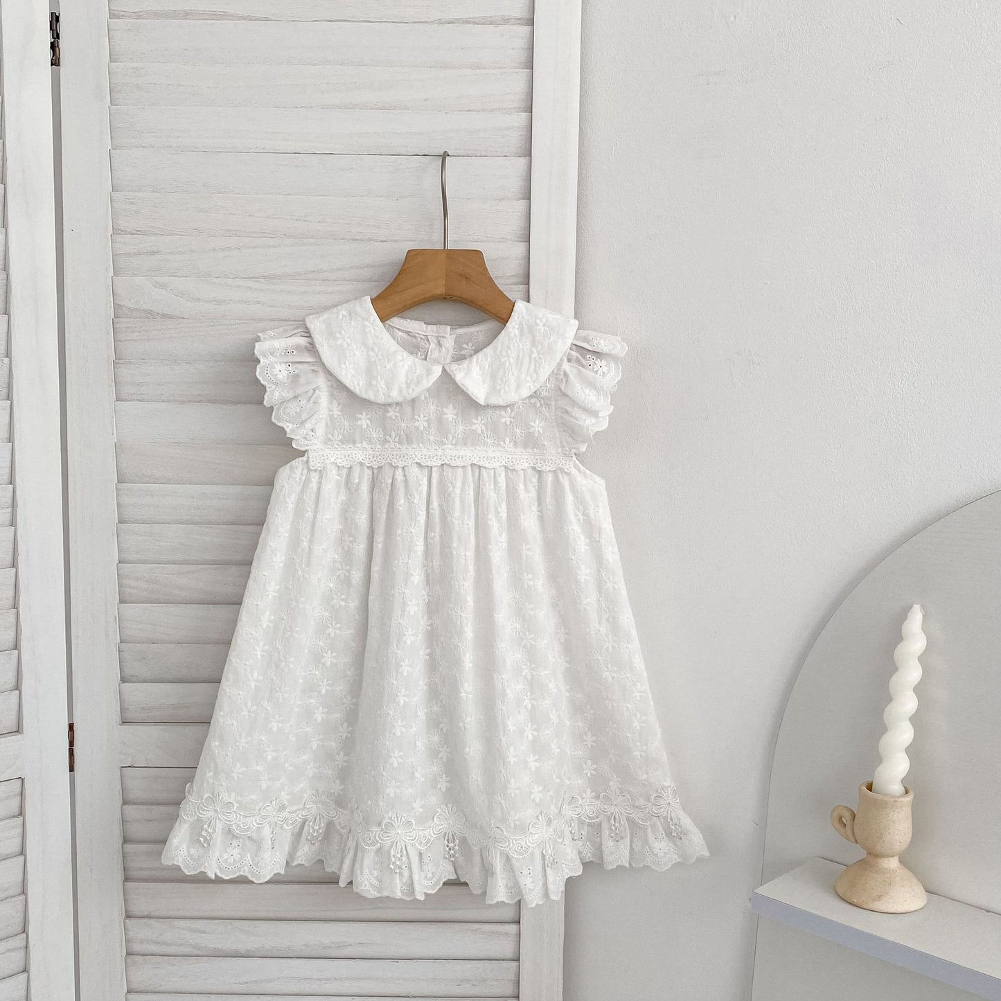 Lace Trim Doll Collar Romper Dress ラッフル ロンパース ミモレ丈ワンピース【mh0013160】