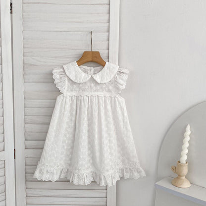 Lace Trim Doll Collar Romper Dress ラッフル ロンパース ミモレ丈ワンピース【mh0013160】