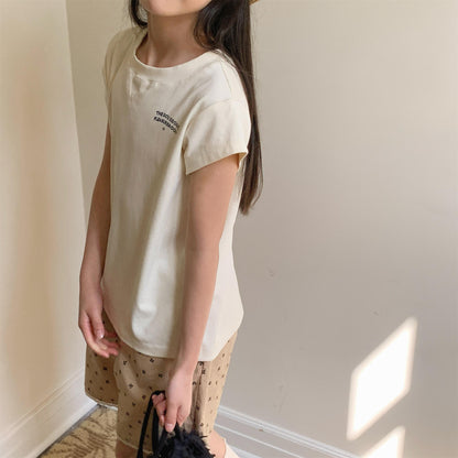 キッズ用スポーティー ロゴ半袖Tシャツ（オフホワイト）左胸プリント