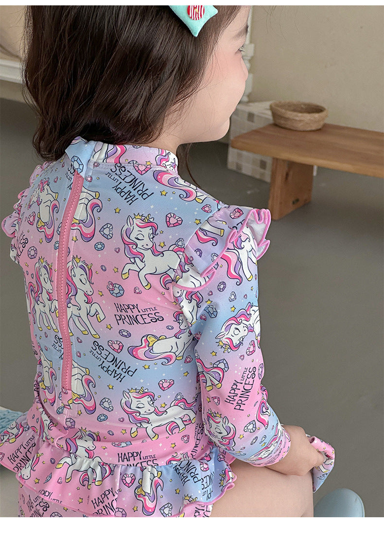 UPF50+ Printed Long Sleeve Ruffled Swimsuit [mh0012588]