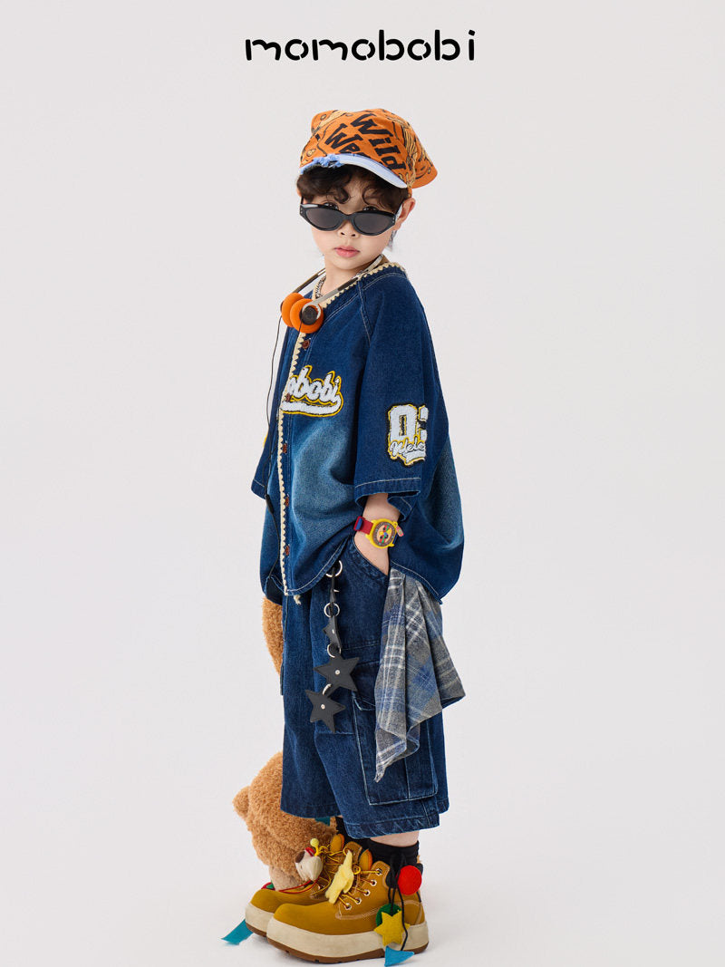 Vintage Baseball Denim Shirt Half Pants デニム ベースボールシャツ ハーフパンツ【mh0012999】
