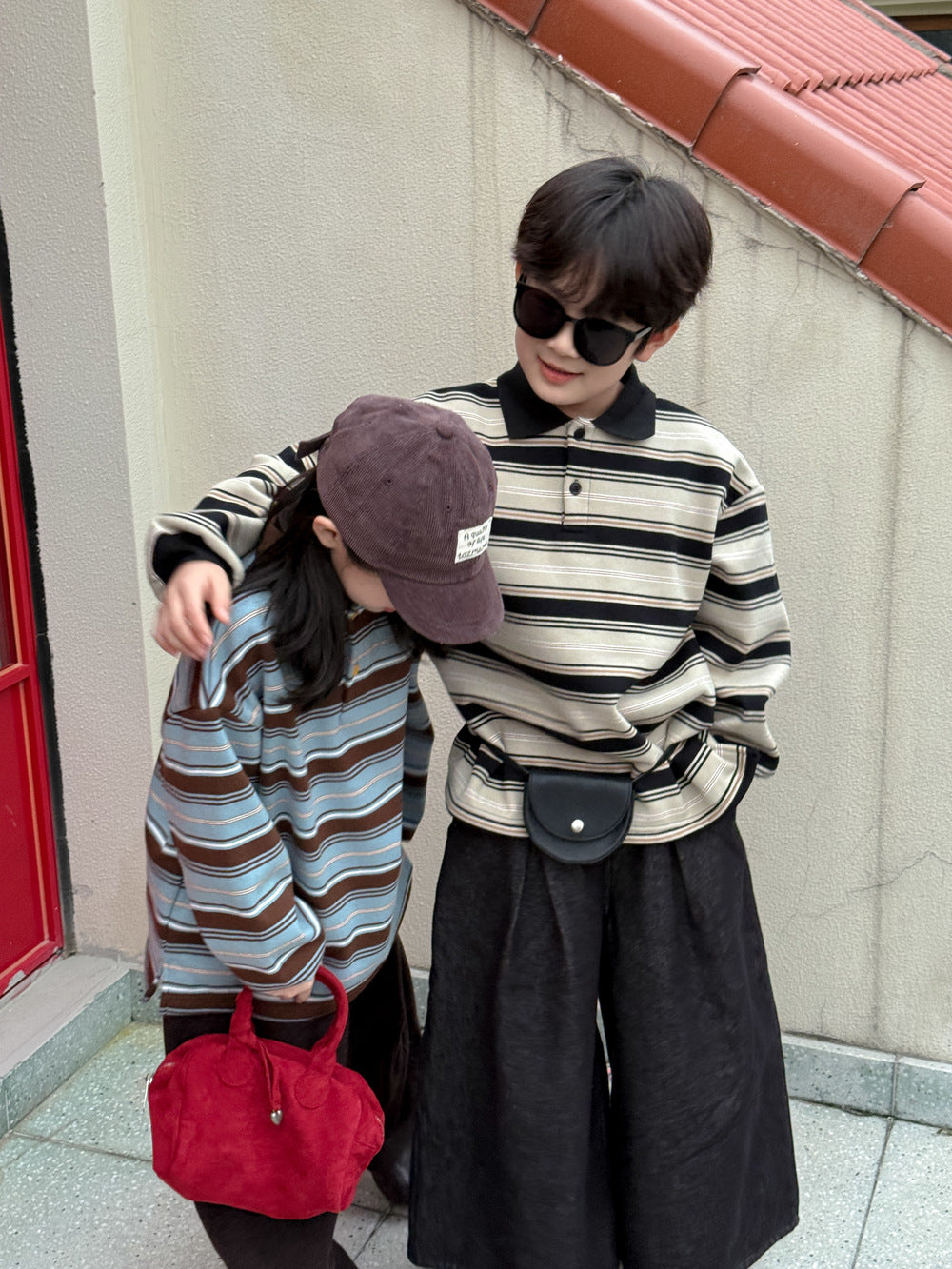 長袖ポロシャツ キッズ ボーダー柄 裏起毛 厚手 ゆったり カジュアル トップス【mh0011669】