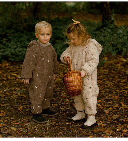 アウタージャンプスーツ 月星 ムーンスター刺繍 ボア 厚手 フード付【mh0011705】