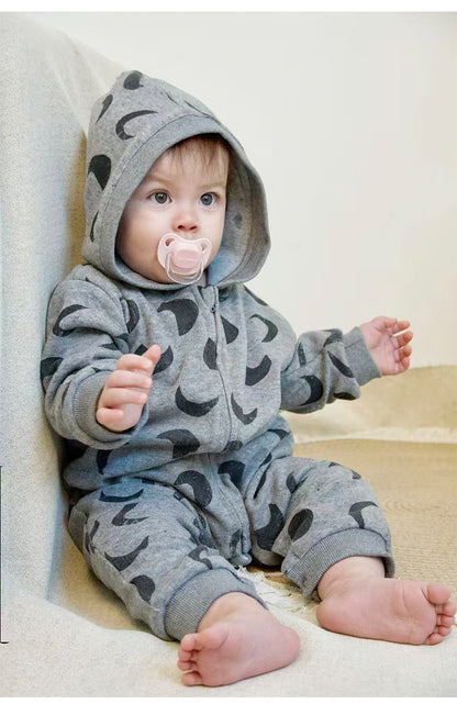 ジャンプスーツ 裏起毛 フード付 長袖 プリント【mh0011710】