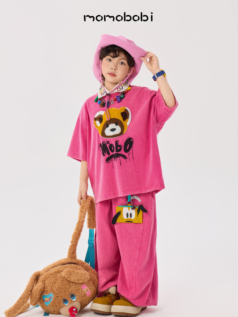 Flock Print Raccoon Tee & Wide Pants アライグマ 半袖Tシャツ ロングパンツ セット【mh0013005】