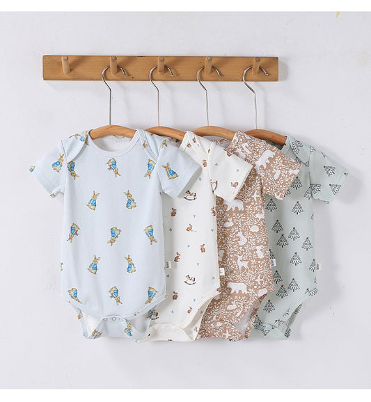 Envelope Neckline Cotton Jumpsuit アニマル ツリー 半袖ロンパース【mh0012771】