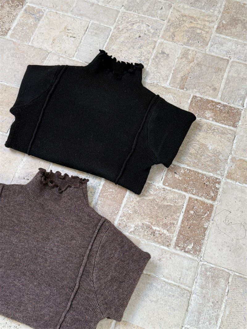 ニットトップス ハイネック ステッチ リブ シンプル モード 長袖【mh0011620】