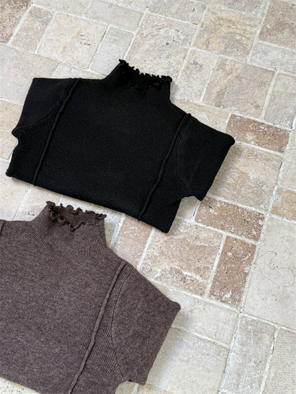 ニットトップス ハイネック ステッチ リブ シンプル モード 長袖【mh0011620】