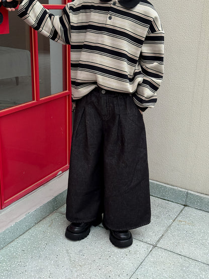 ワイドパンツ キッズ 裏起毛 厚手 ゆったり 無地 ルーズフィット カジュアル【mh0011685】