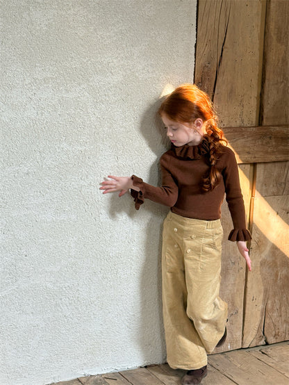 コーデュロイパンツ ワイド ダブルボタン ハイウエスト カジュアル ボトムス【mh0011614】