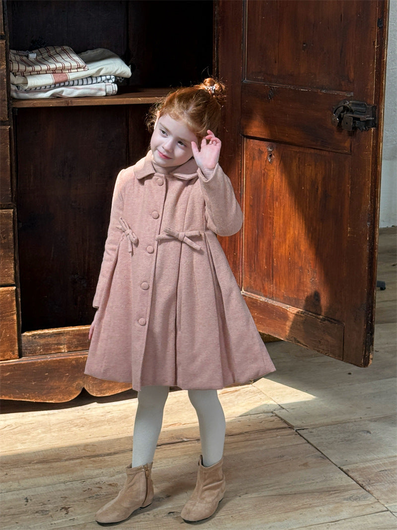 ウールコート ミディ丈 Aライン 襟付き リボンベルト ドレッシー【mh0011622】