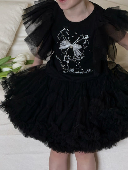 Tulle Ruffle Tiered Skirt Set Ribbon Short Sleeve T-Shirt Setup